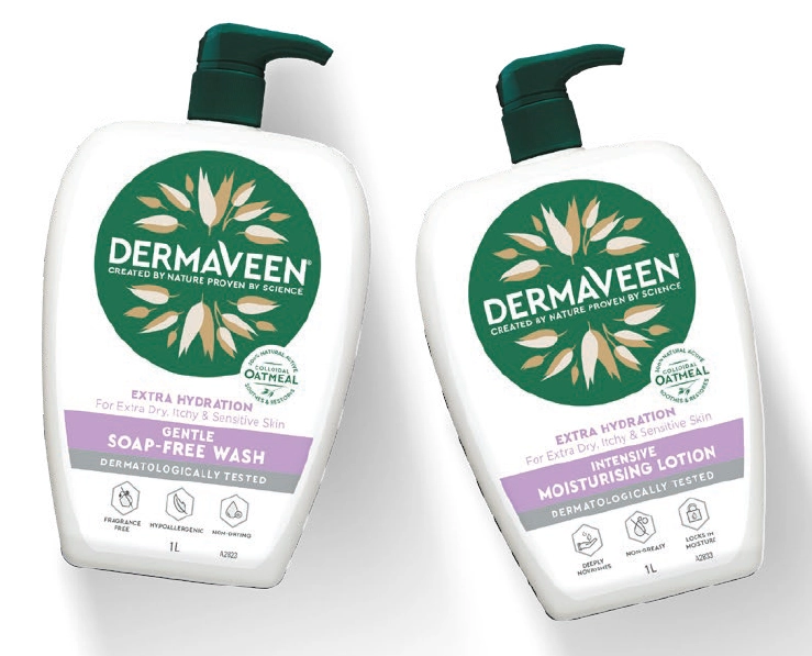 DermaVeen Extra Hydration Soap Free Wash or Extra Gentle Intensive Moisturising Lotion 1 litre