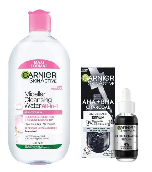 Garnier Skin Active Micellar Cleansing Water 700ml or Pure Active Blemish Blackout Serum 30ml