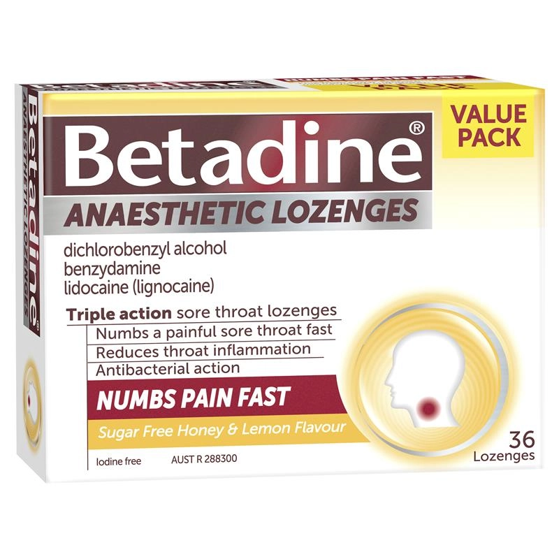 Betadine Anaesthetic Lozenges Honey & Lemon 36 Pack