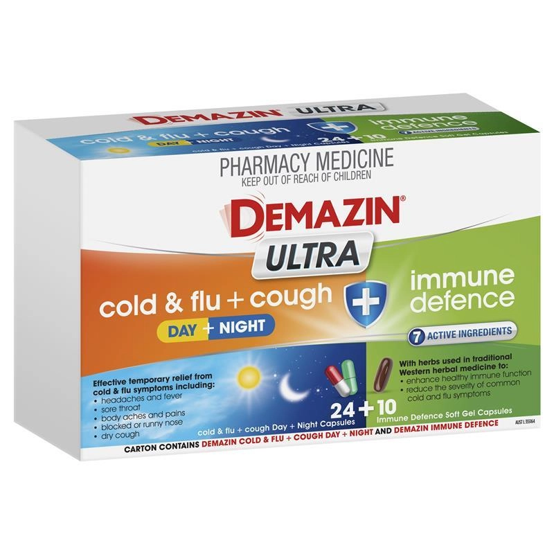 Demazin Ultra Cold & Flu + Cough + Immune Defence 34 Capsules