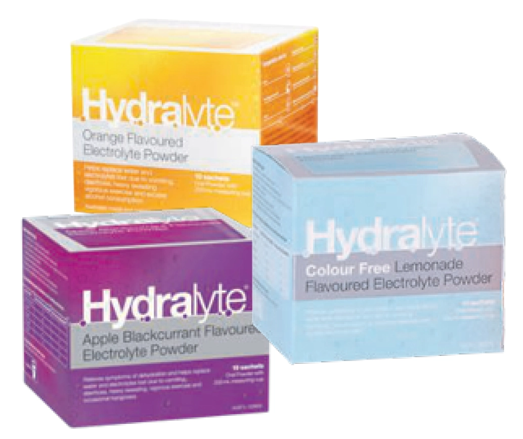 Hydralyte Electrolyte PLUS 10 Sachets Apple Blackcurrant, Orange or Lemonade