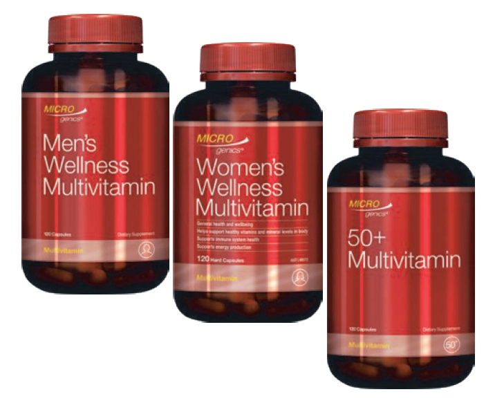 Microgenics Men’s, Women’s Wellness or 50+ Multivitamin 120 Capsules