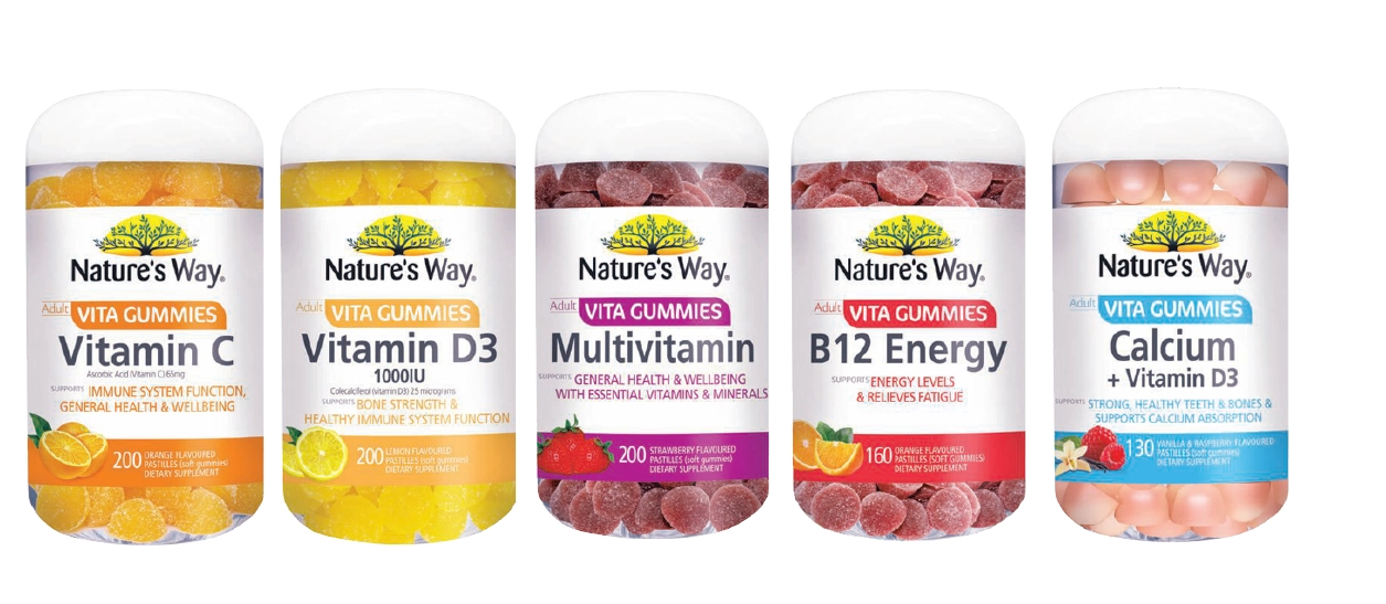 Nature’s Way Adult Vita Gummies Vitamin C, Vitamin D3 1000IU, Multivitamin 200 Pastilles, B12 Energy 160 Pastilles or Calcium + Vitamin D3 130 Pastilles