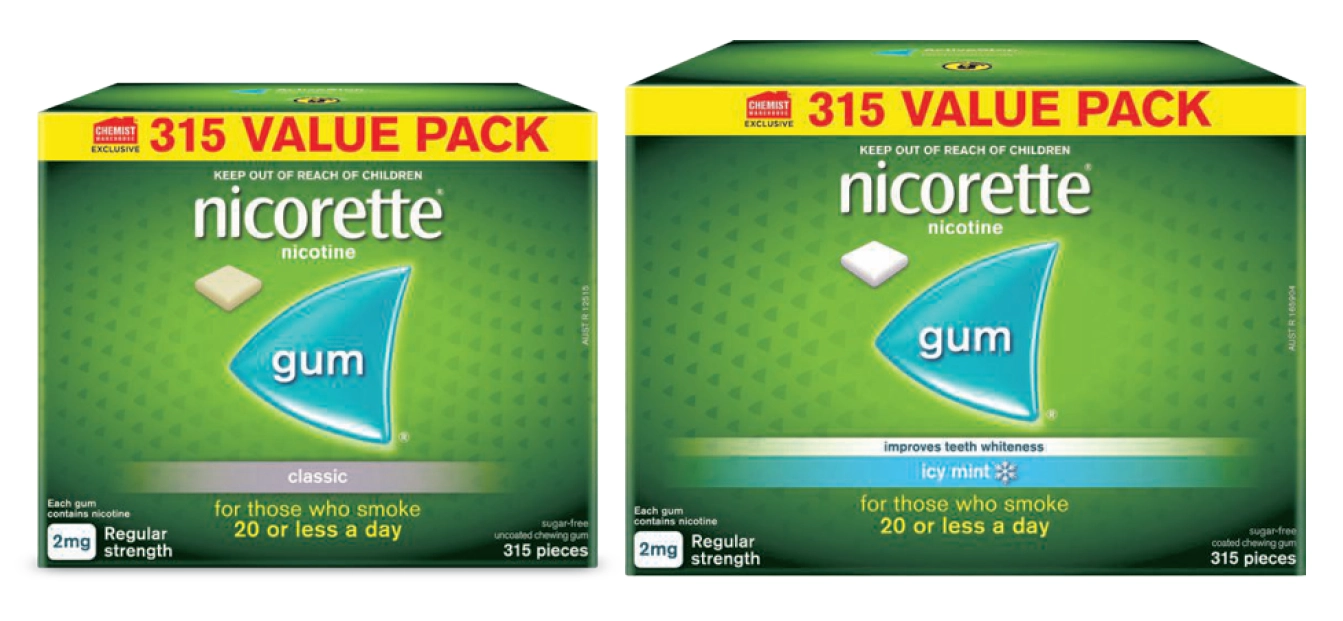 Nicorette Gum 2mg Classic or Icy Mint 315 Pieces Exclusive Size