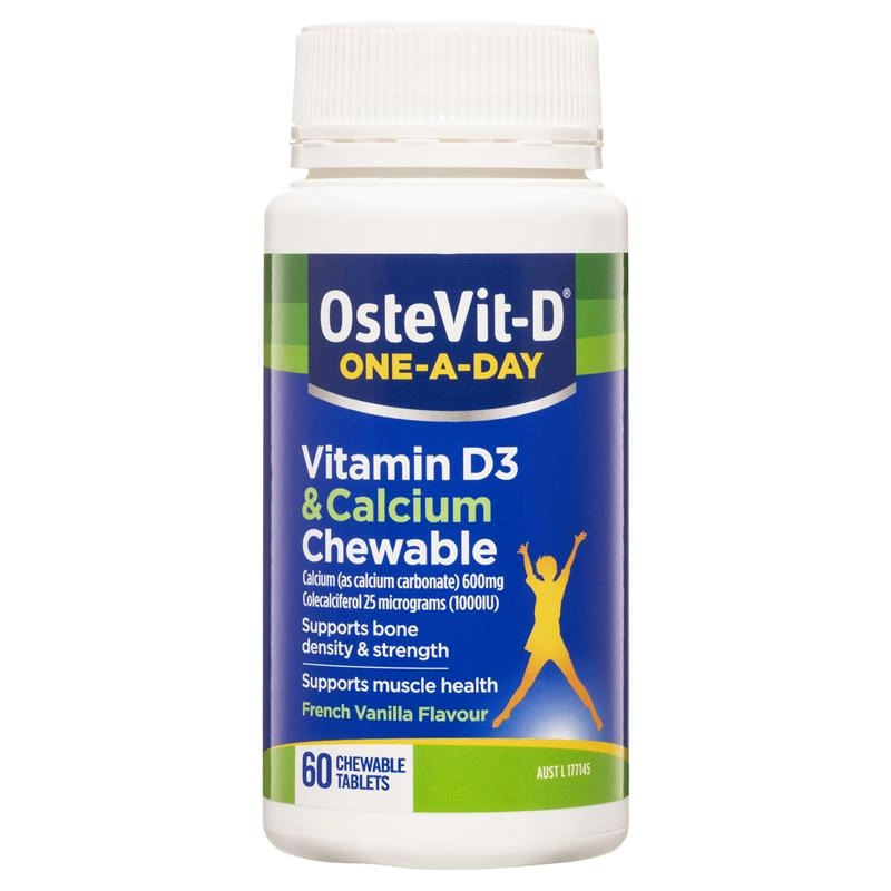 OsteVit-D One-A-Day Vitamin D3 & Calcium Chewable – 1000IU Vitamin D3 & 600mg Calcium to support Bone Density & Strength – 60 Chewable Tablets