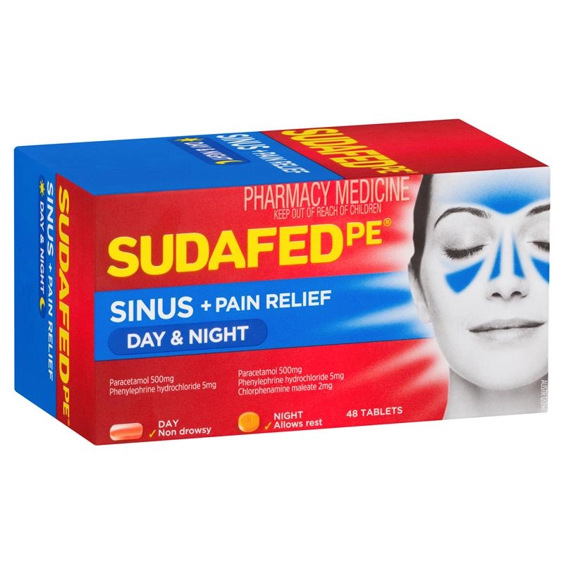 Sudafed PE Sinus + Pain Relief Day & Night 48 Tablets