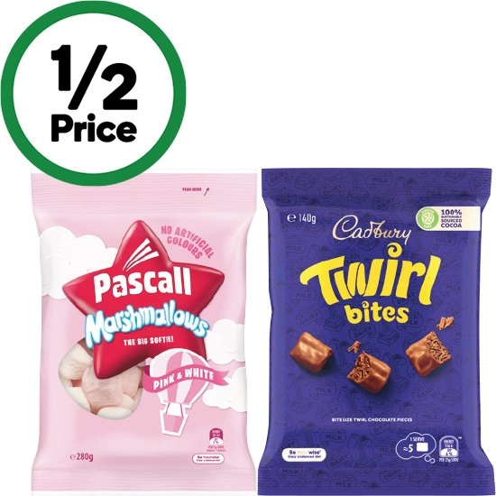 Cadbury Chocolate Bites 120-150g or Pascall Marshmallows 280g