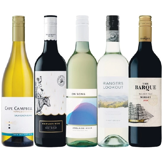 Cape Campbell Sauvignon Blanc, Karma’s Run Shiraz, On Song Sauvignon Blanc, Rangers Lookout Pinot Grigio OR The Barque Merlot 750ml