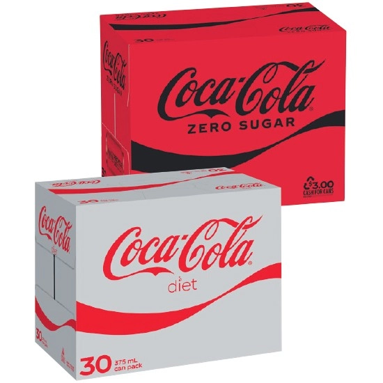 Coca-Cola Classic or Zero Sugar Soft Drink Varieties 30 x 375ml