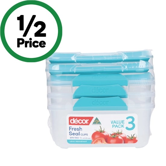 Décor® Fresh Seal Clips Oblong 1 Litre Pk 3