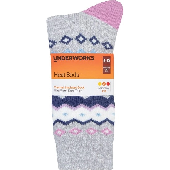 Underworks Women's Heat Bods Thermal Insulated Socks Pk 1