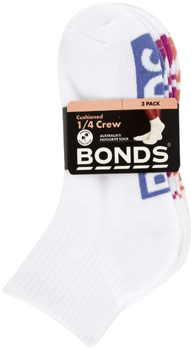 Bonds Women's Cushion 1/4 Crew Socks 3 Pack