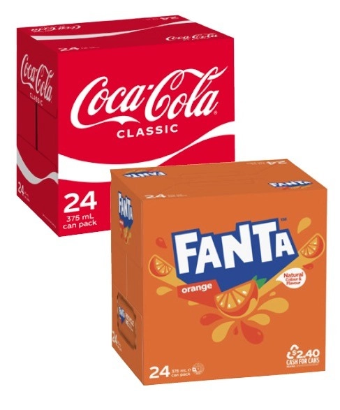 Coca-Cola, Fanta or Sprite Soft Drink 24x375mL