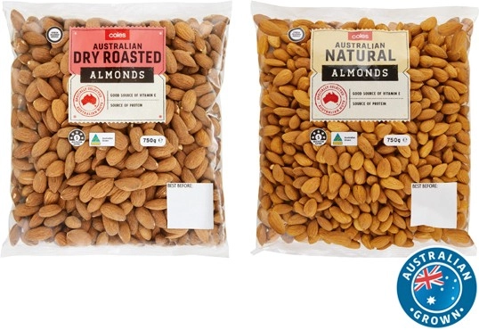 Coles Australian Dry Roasted or Natural Almonds 750g Pack