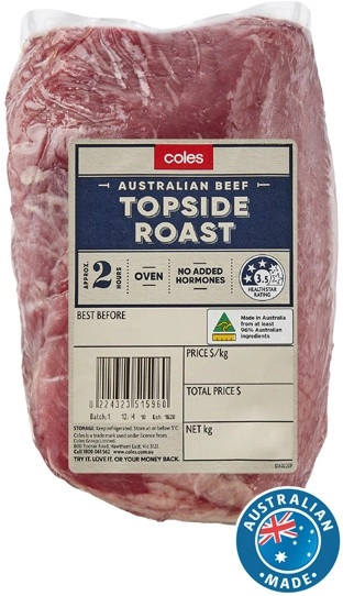 Coles Australian No Added Hormones Beef Roast Topside