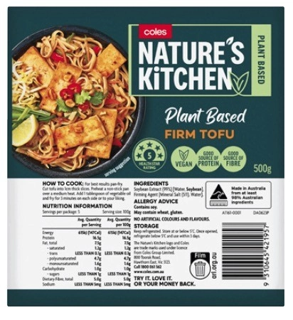 Coles Natures Kitchen Tofu 500g