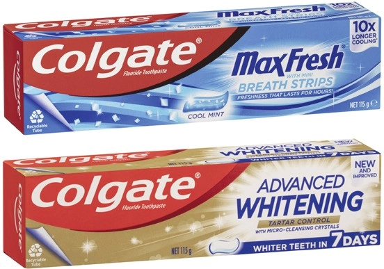 Colgate Advanced Whitening & Tartar or Max Fresh Toothpaste 115g