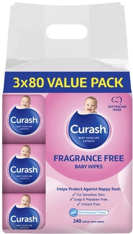 Curash Baby Wipes Fragrance Free 240 Pack