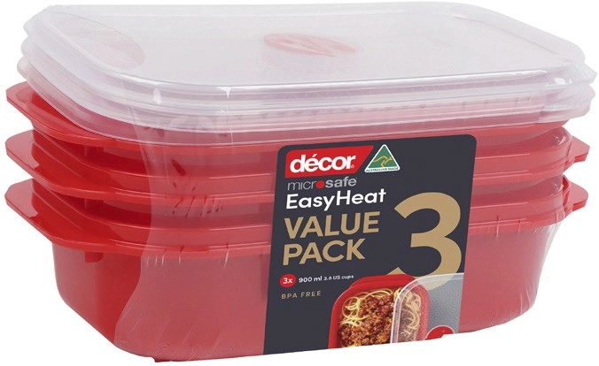 Décor Microsafe Easy Heat Containers 900mL 3 Pack