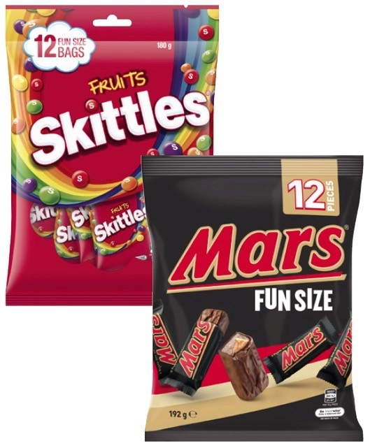 Mars Chocolate Fun Size 132g-192g or Skittles Fun Size 180g