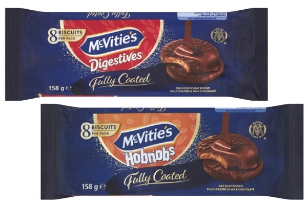 McVitie's Fully Coated Digestives or Hobnob Biscuits 158g