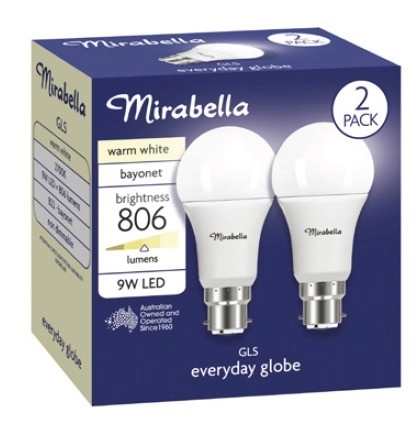 Mirabella 9W GLS LED Light Globes 2 Pack