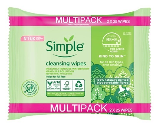 Simple Biodegradable Cleansing Wipes 50 Pack