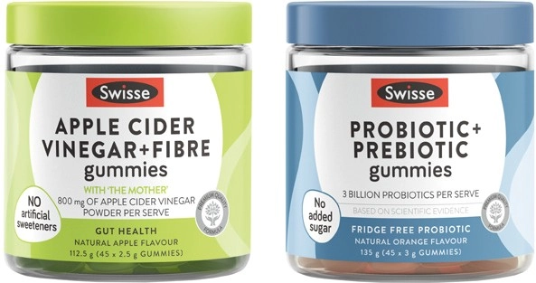 Swisse Gummies Probiotic + Prebiotic or Apple Cider Vinegar + Fibre 45 Pack