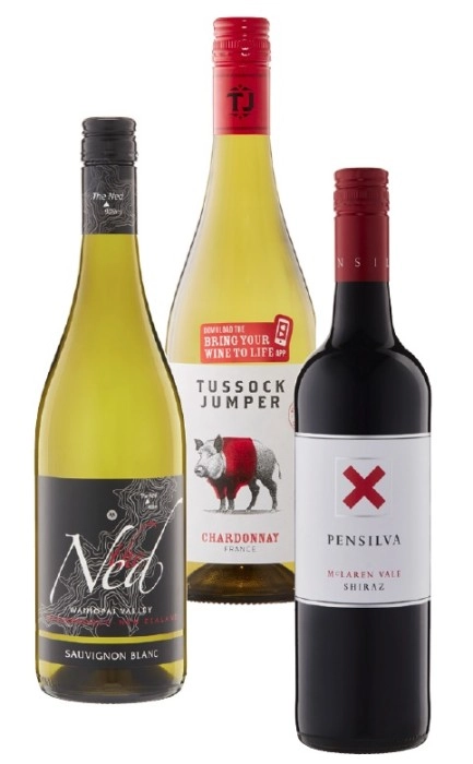 The Ned Marlborough Sauvignon Blanc, Tussock Jumper Chardonnay, or Pensilva Estate Shiraz