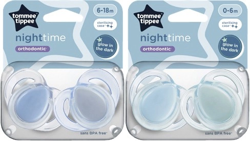 Tommee Tippee Night Time Silicone Soother 0 Months-6 Months or 6 Months-18 Months 2 Pack