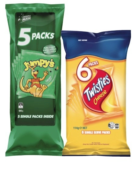 Twisties 6 Pack, Jumpy's 5 Pack or Doritos 5 Pack