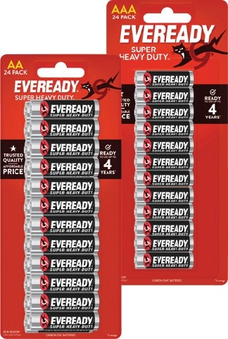 Eveready Super Heavy Duty AA or AAA Batteries 24 Pack