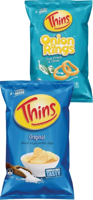 Thins Chips 150‑175g or Onion Rings 85g Selected Varieties