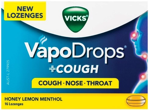 Vicks VapoDrops + Cough Lozenges Honey Lemon Menthol 16 Pack*