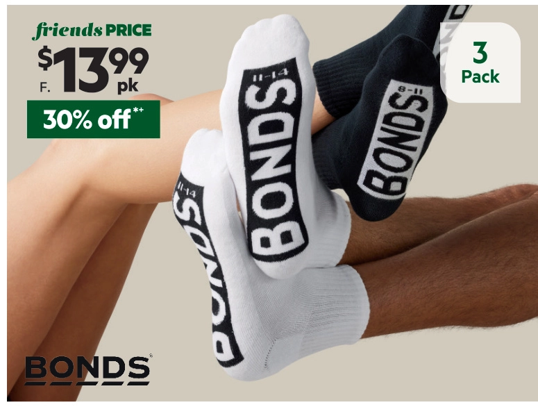 Bonds Men's Logo Quarter Crew Sock 3 Pack Black