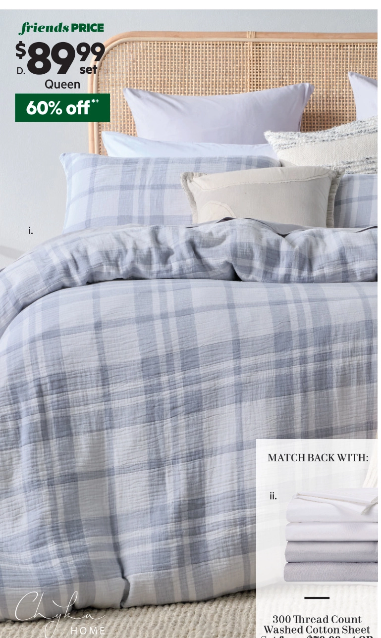 Chyka Home Jasper Cotton Quilt Cover Set Blue