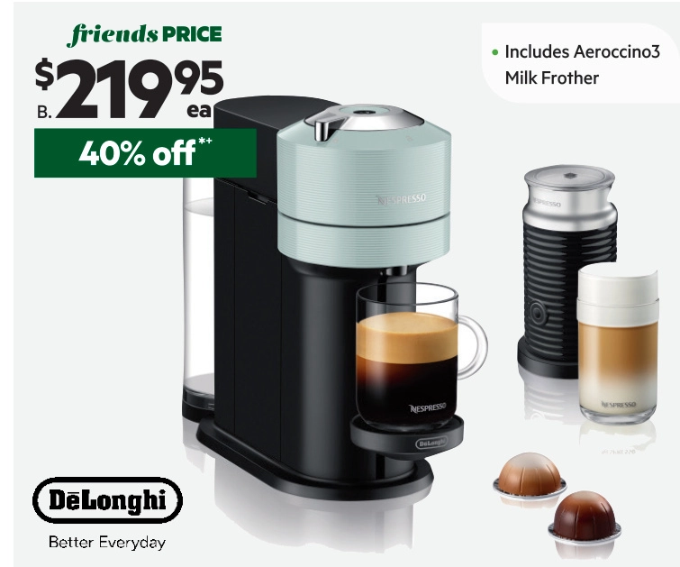 De'Longhi Nespresso Vertuo Next Capsule Coffee Machine Bundle with Aeroccino3 Milk Frother Jade ENV120JAE