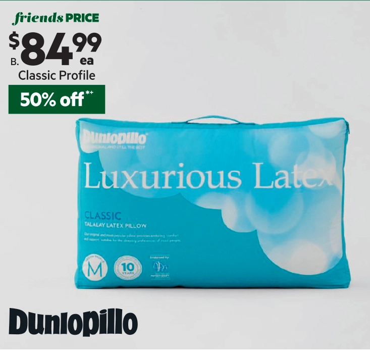 Dunlopillo Luxurious Latex Classic Profile Pillow White Standard