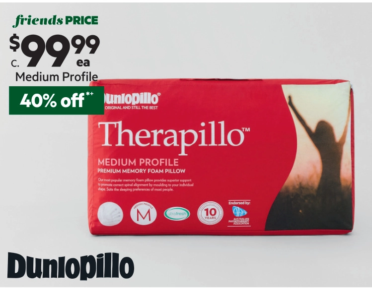 Dunlopillo Therapillo Memory Foam Medium Profile Pillow White Standard