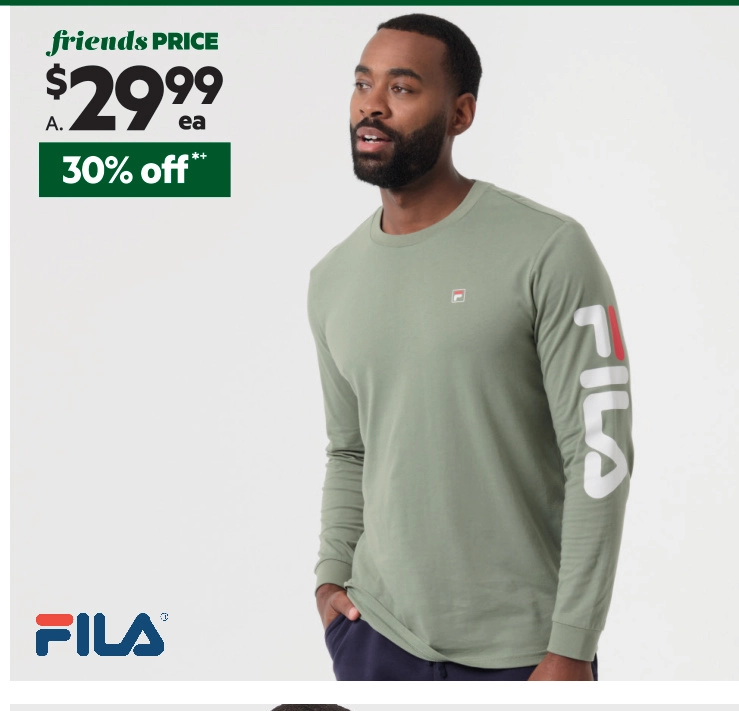 FILA Men's Andy Long Sleeve Tee Sea Spray