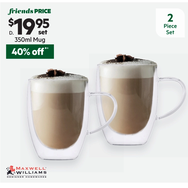 Maxwell & Williams Blend 350 ml Double Wall Glass Mug 2 Pack