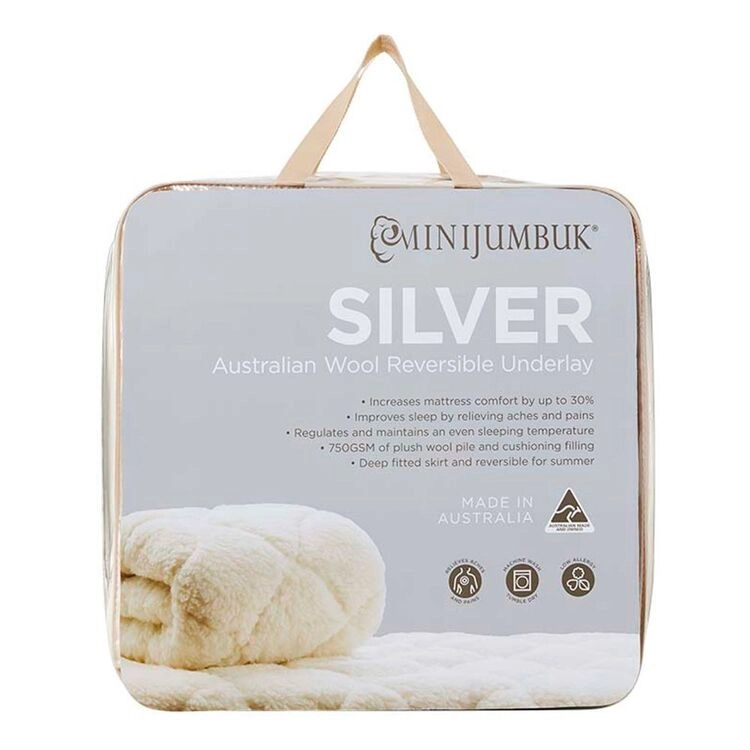 MiniJumbuk Silver 750 GSM Australian Wool Underlay White Queen