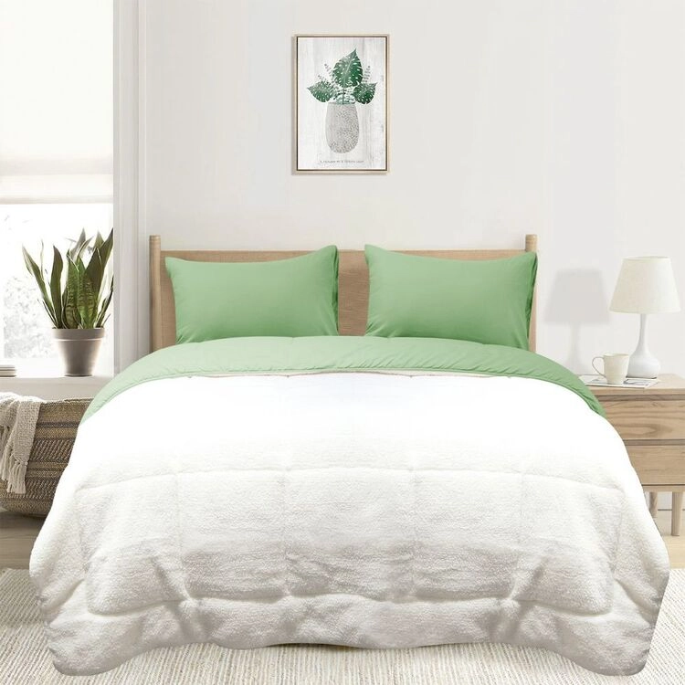 Ramesses Sherpa Fleece Comforter Set Green Queen / King