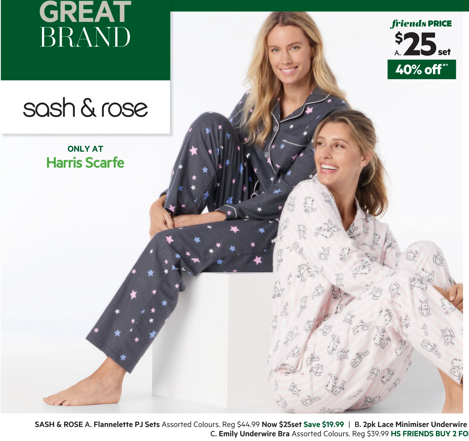 Sash & Rose Women's Flannelette PJ Set Stars