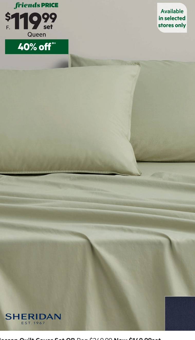 Sheridan Bayley Washed Cotton Percale Sheet Set Fern