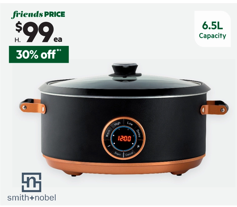 Smith + Nobel 6.5L Digital Slow Cooker Black/Rose Gold SNDSC700BRG