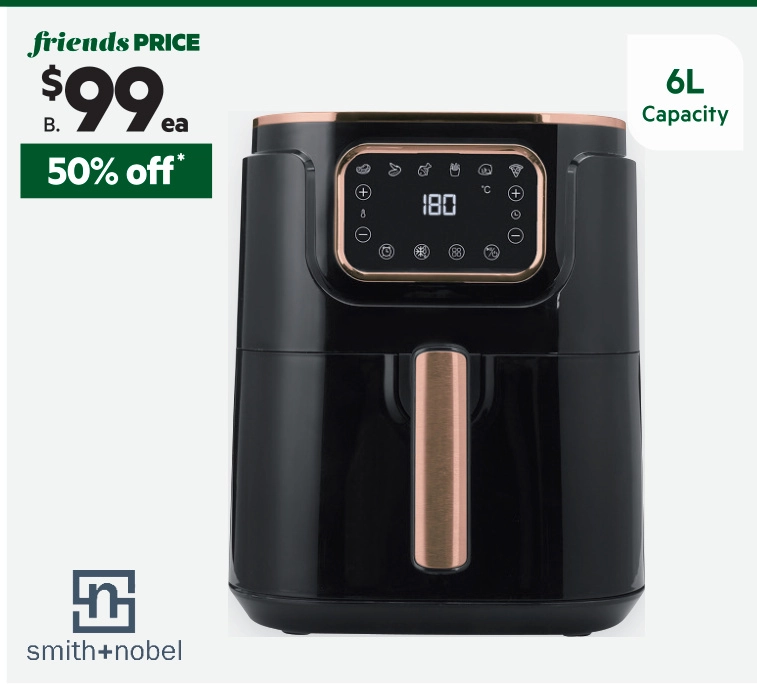 Smith + Nobel 6L Air Fryer Black & Rose Gold SNAFRGB06