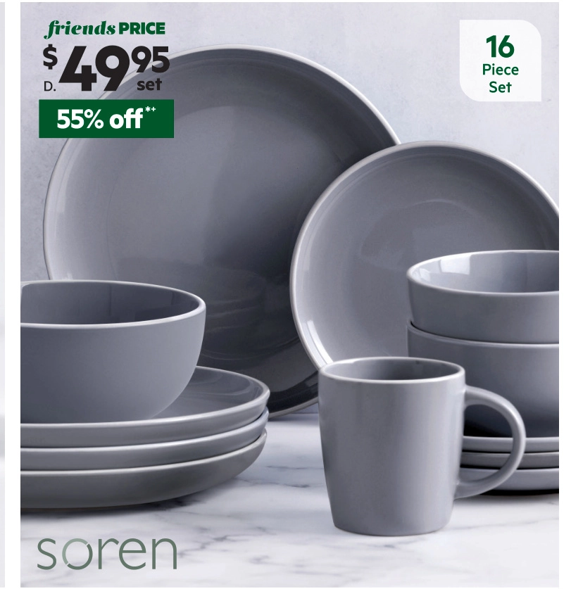 Soren Aurora 16-Piece Dinner Set Grey