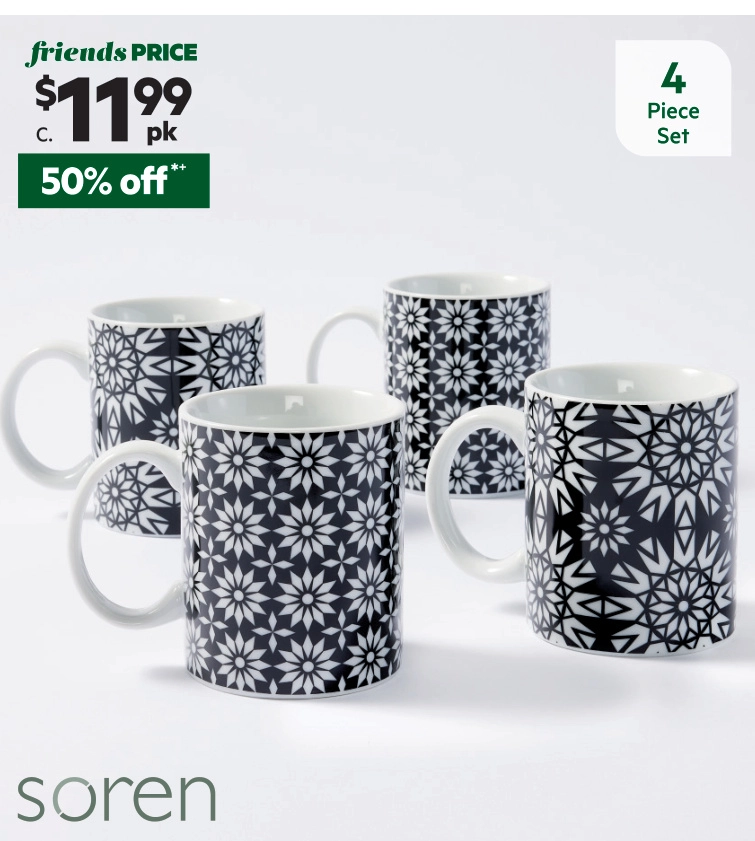 Soren Morocco Printed Mug 4 Pack Black