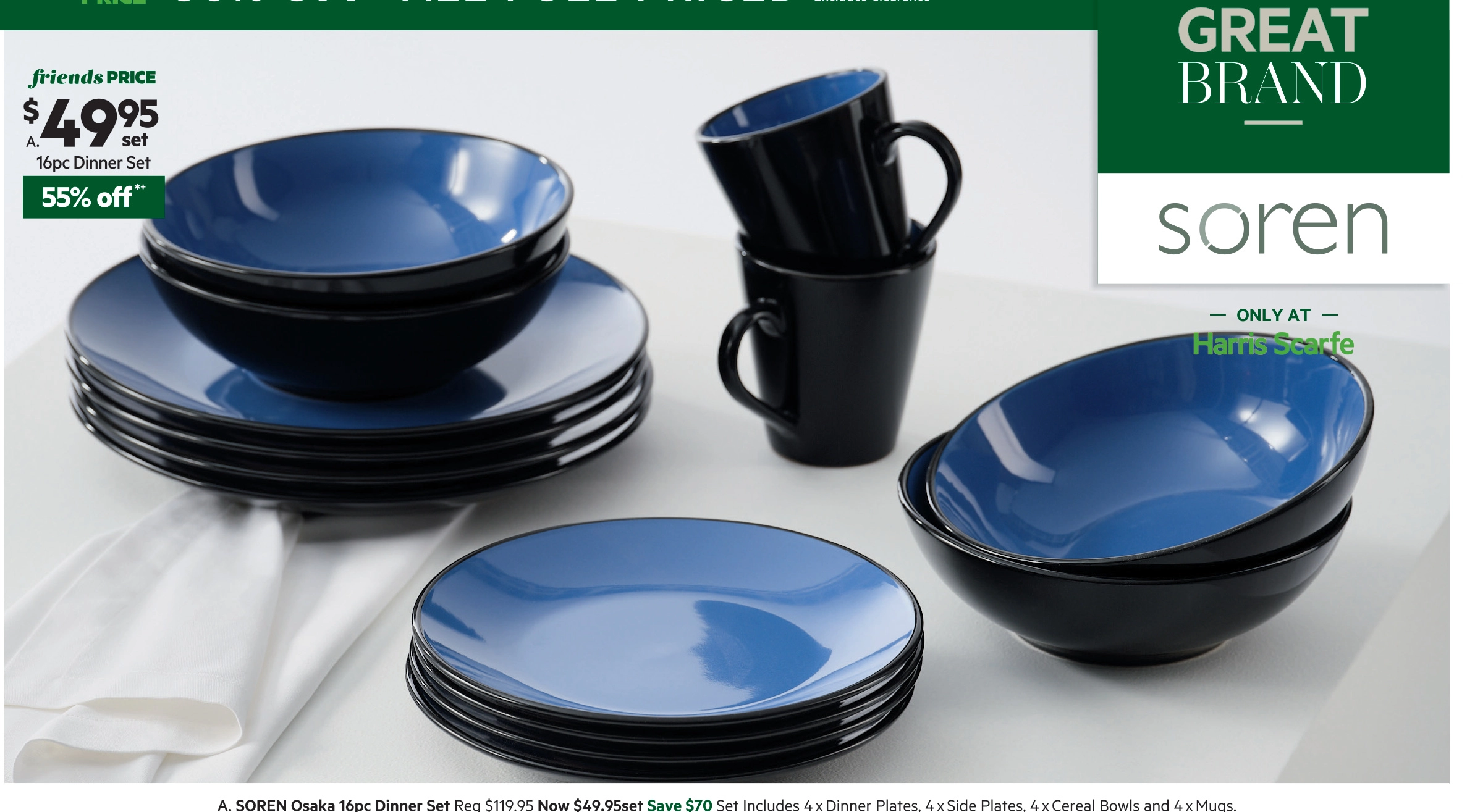 Soren Osaka 16-Piece Dinner Set Blue